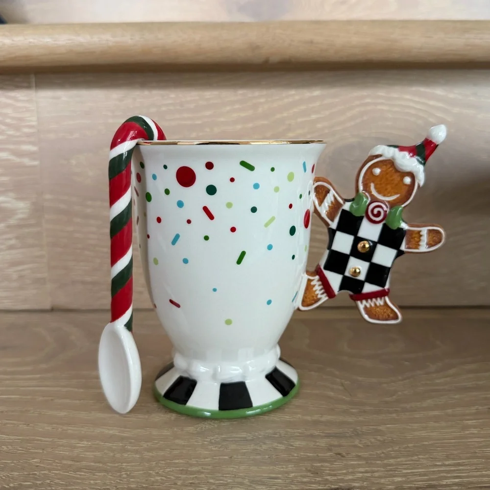 MacKenzie-Childs Bake Shop Gingerbread Handle Mug With Spoon